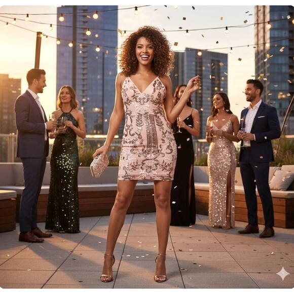 PrettyLittleThing Dress Womens 0 Pink Sequin Bodycon Mini Cocktail Party Event - Picture 9 of 9